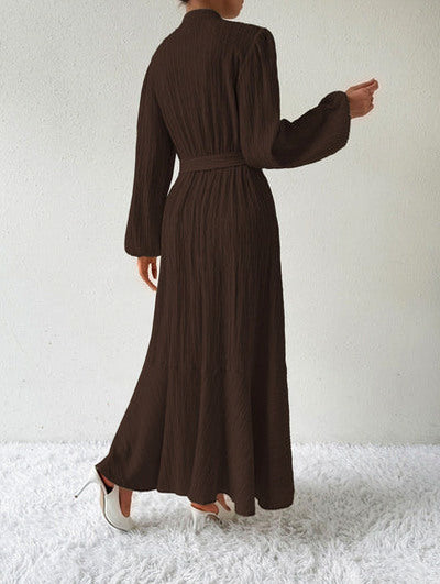 Button Front Tie Waist Maxi Dress
