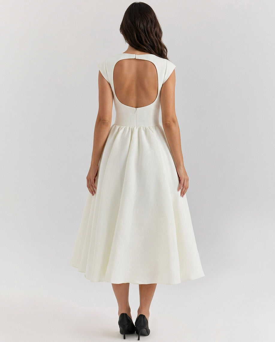 Cap Sleeve Drop Waist Midi Dress