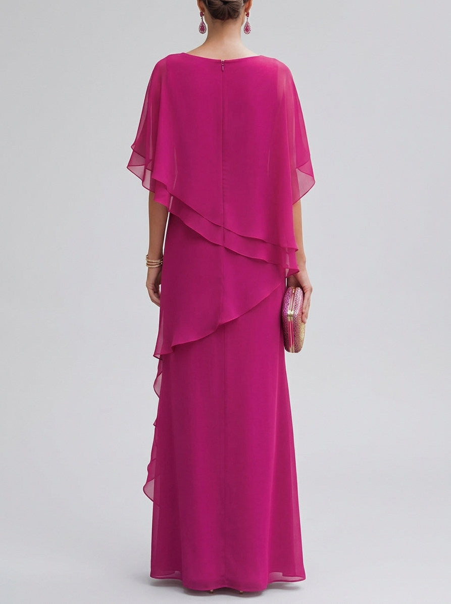 Chiffon Capelet Tiered Maxi Dress