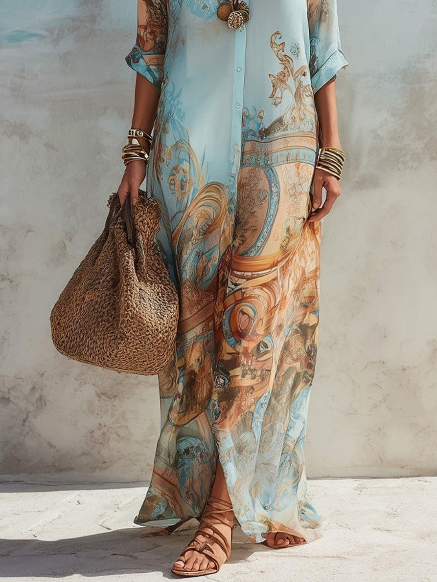 Chiffon Graphic Print Shirt Dress