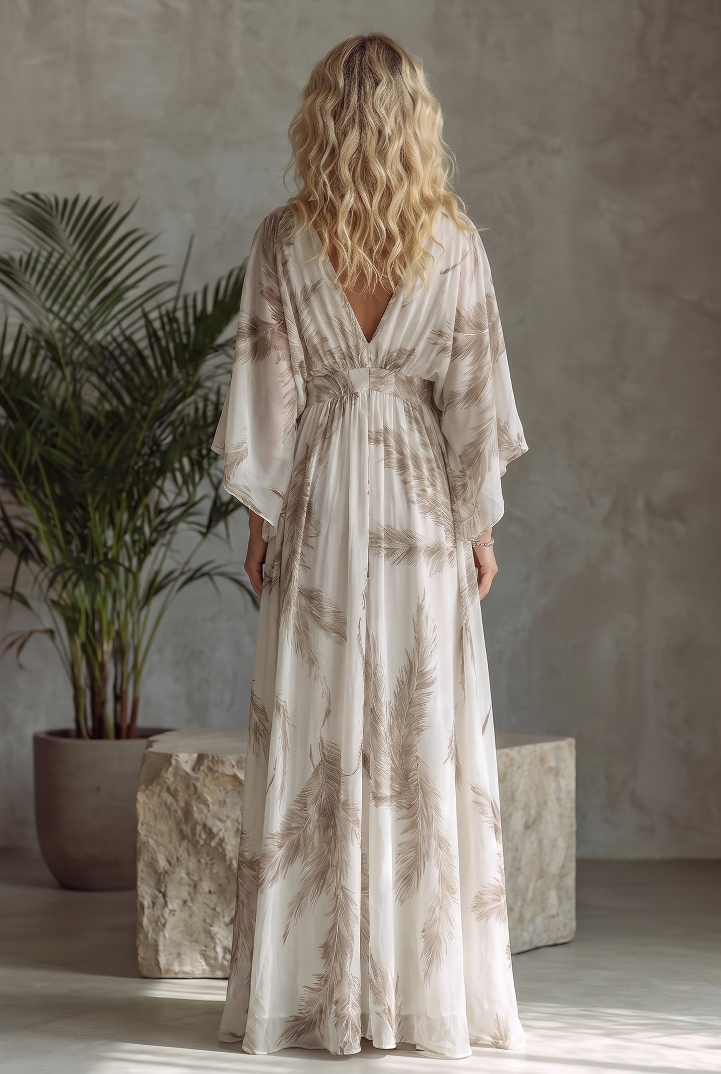 Chiffon Kimono Sleeve Maxi Dress