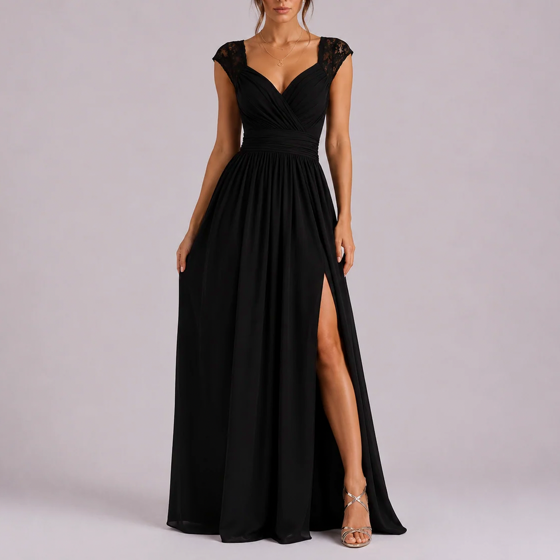 Chiffon Pleated Sweetheart Maxi Dress