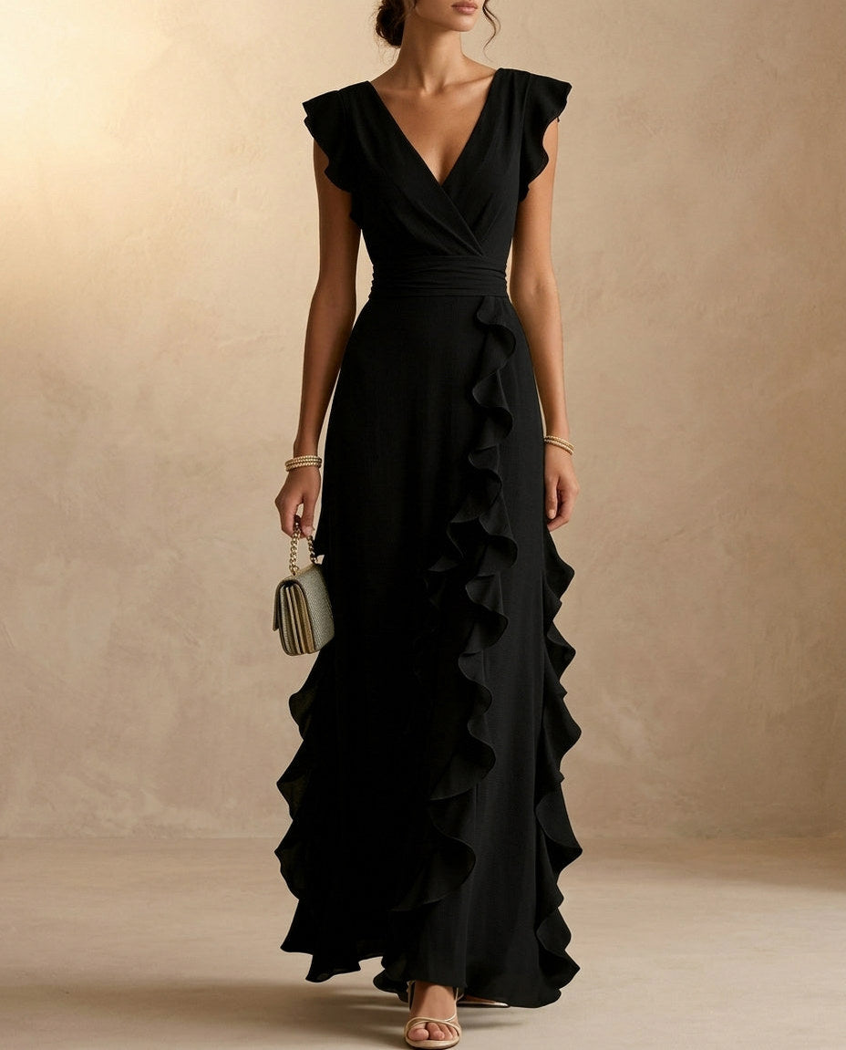 Chiffon Wrap Tie Waist Maxi Dress