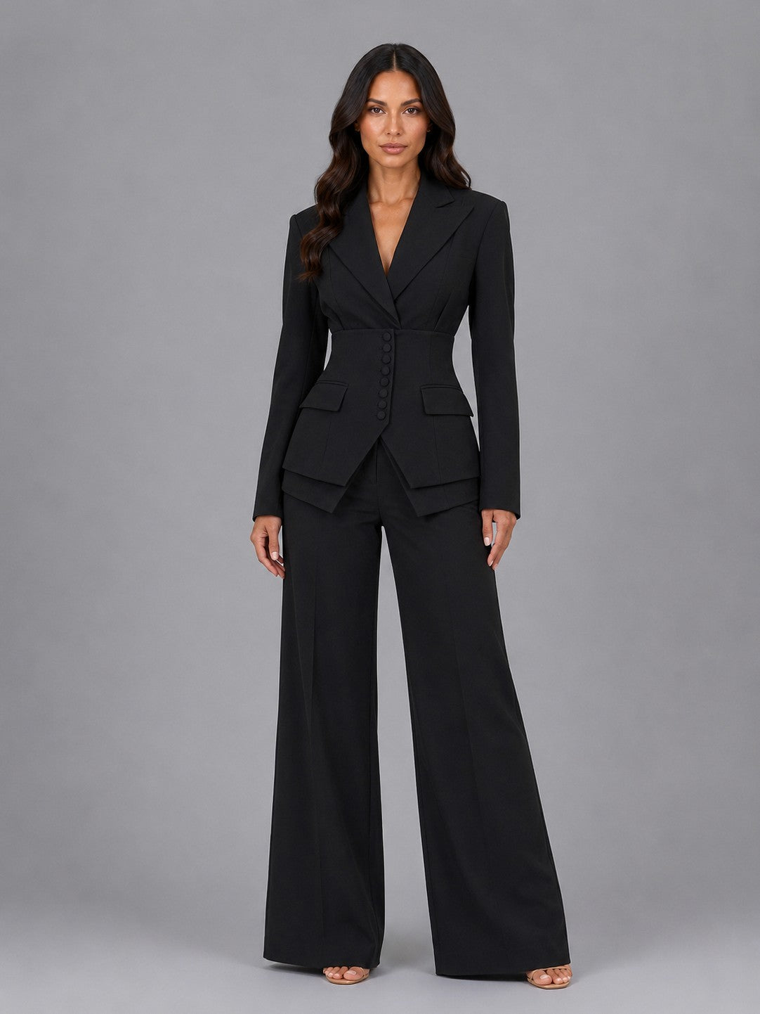 Long Sleeve Corset Blazer Wide Leg Three Piece Suit