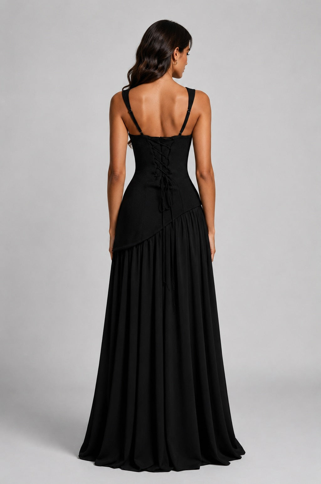 Crepe Corset High Slit Maxi Dress