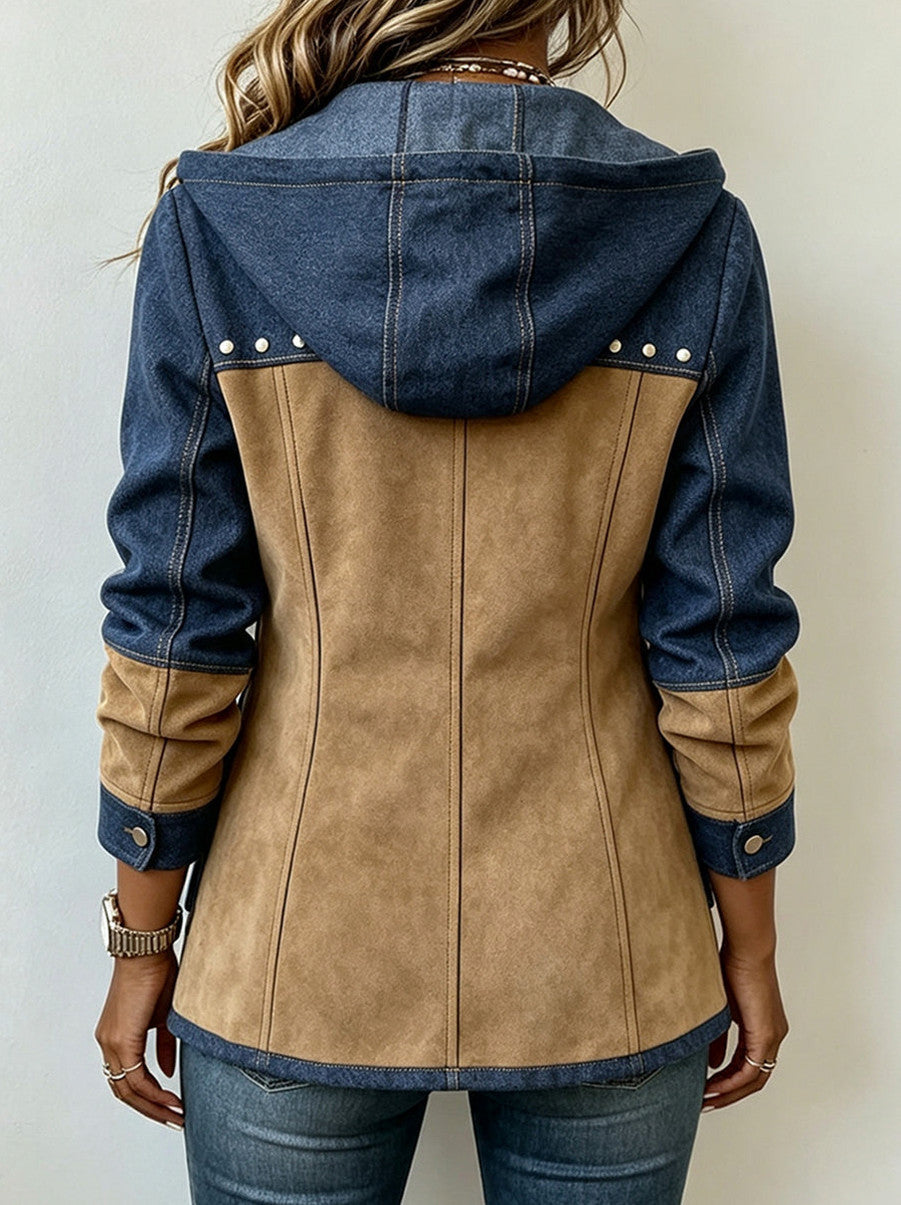 Denim Suede Hooded Jacket