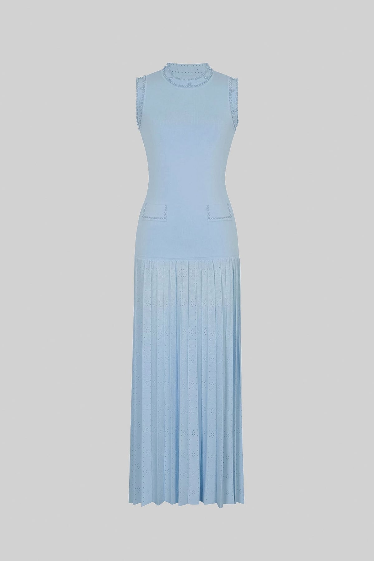 Embellished Drop Waist Knit Midi Dress