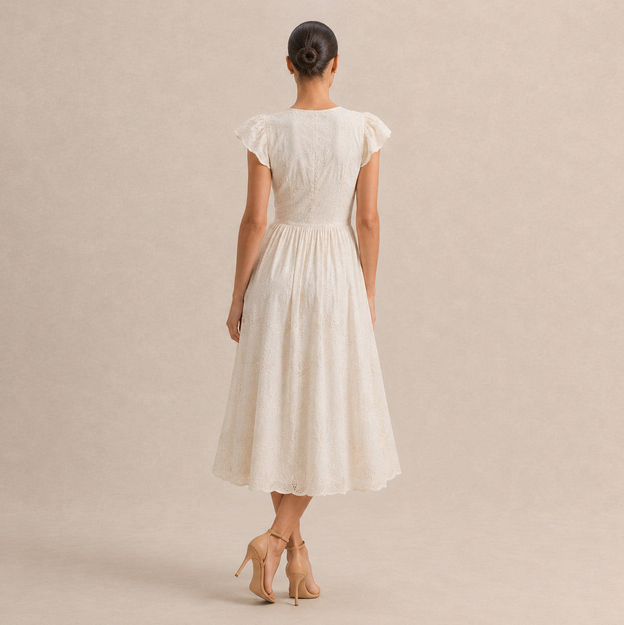 Eyelet Button Front Midi Dress