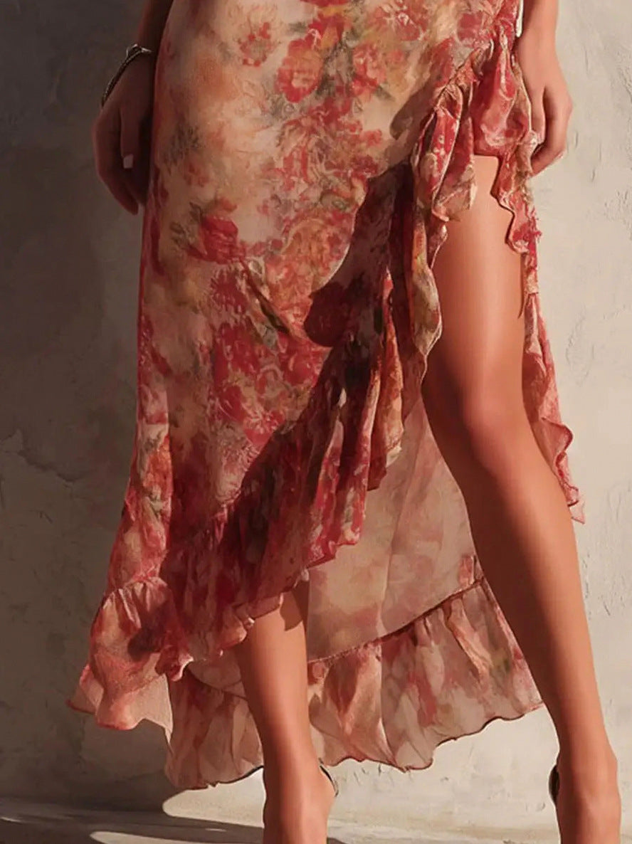 Floral Sweetheart Ruffle Maxi Dress