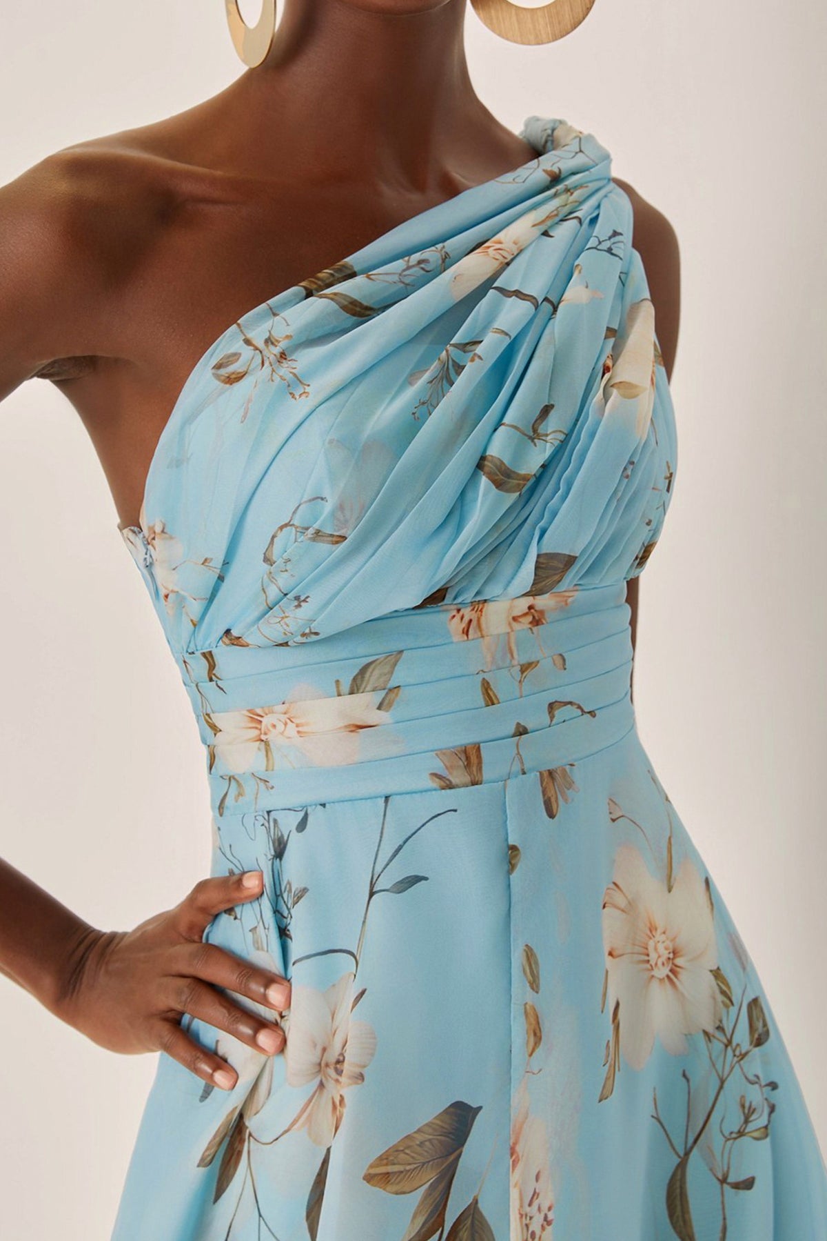 Watercolor Floral One Shoulder Maxi Dress