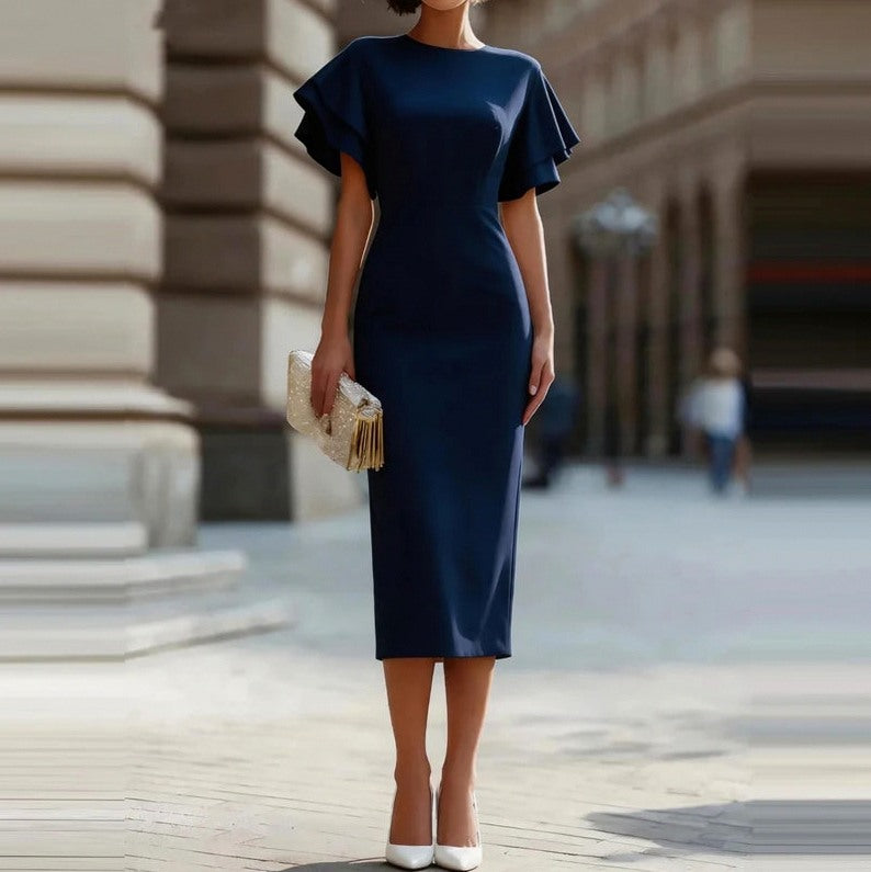 Flutter Sleeve Sheath Midi Dress