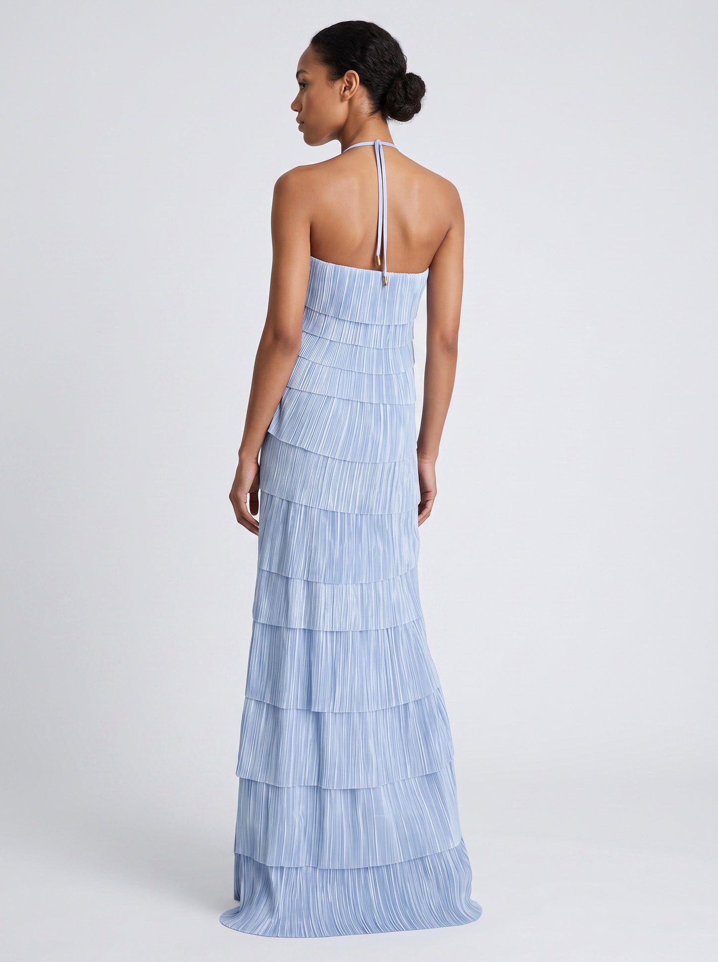Halter Pleated Tiered Maxi Dress