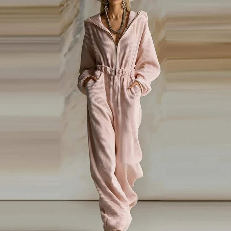 Knit Hooded Long Sleeve Jumpsuit