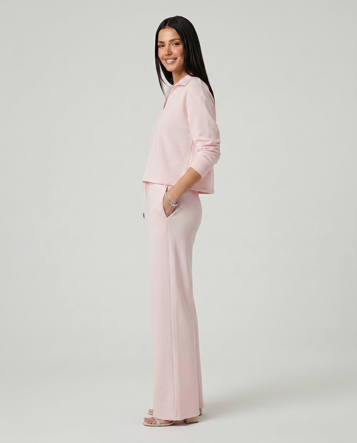 Knit Collared Wide Leg Lounge Set