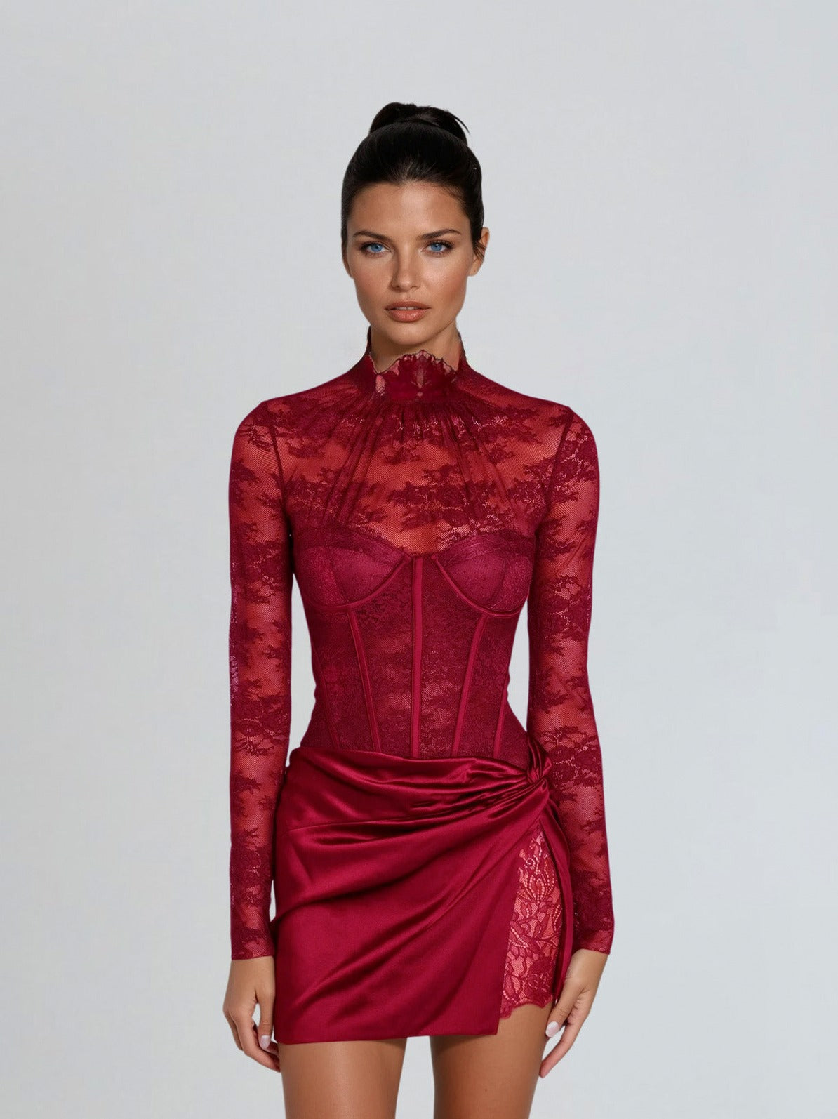 Lace Corset Long Sleeve Mini Dress