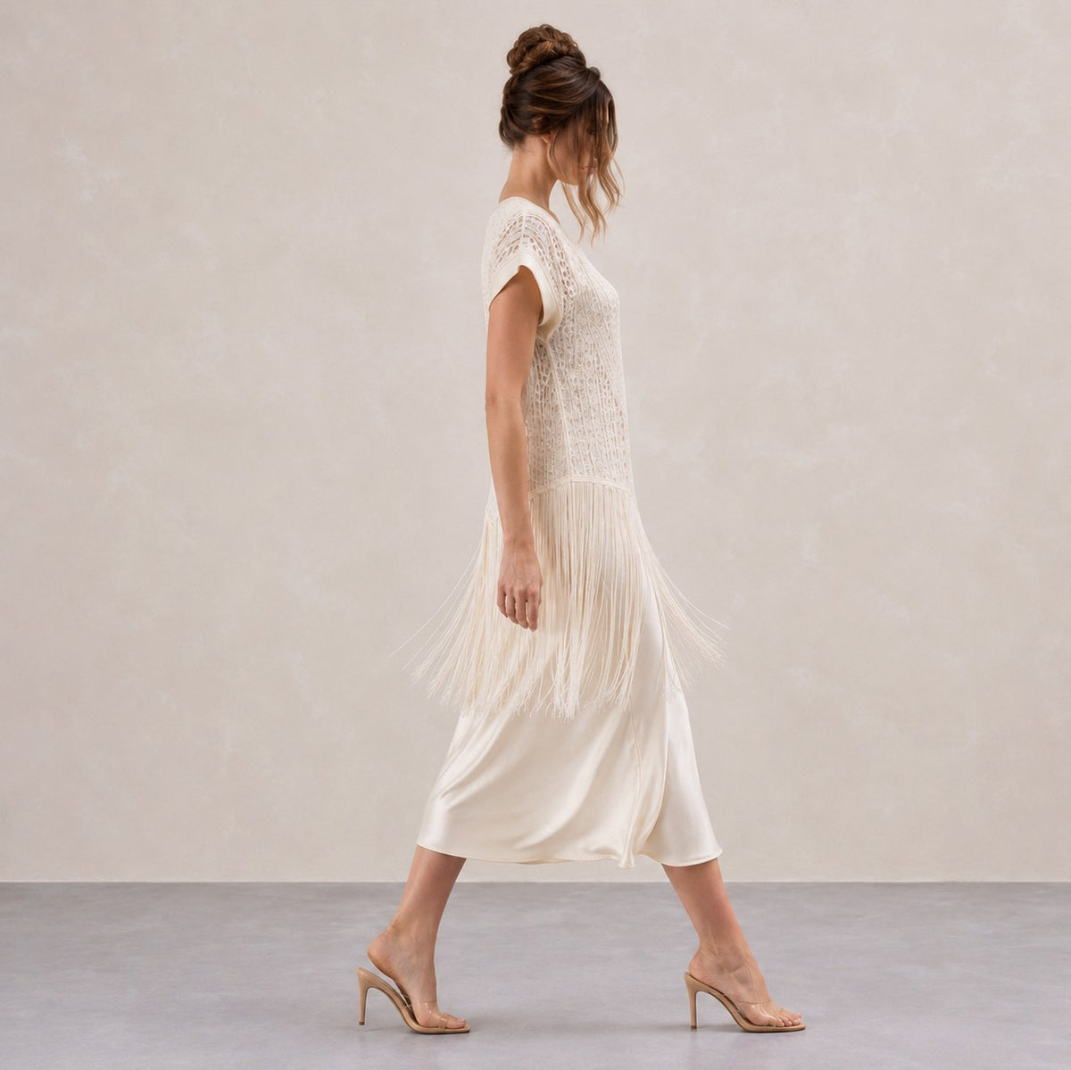 Crochet Fringe Cap Sleeve Midi Dress
