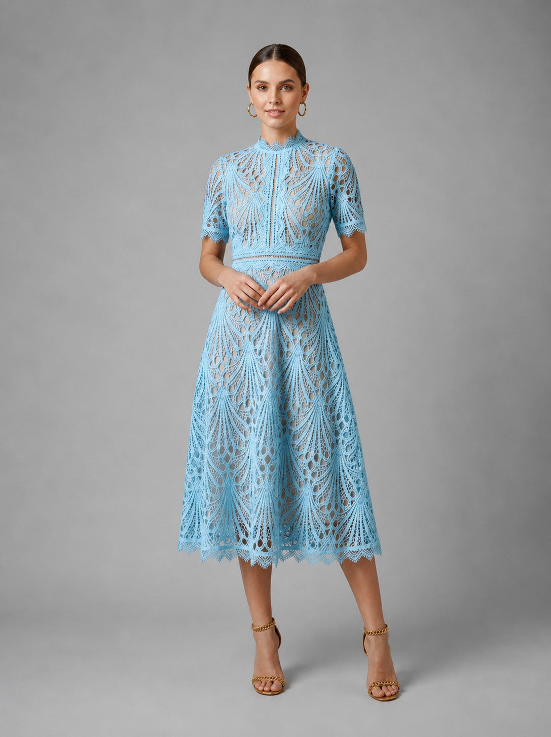 Lace High Neck Midi Dress