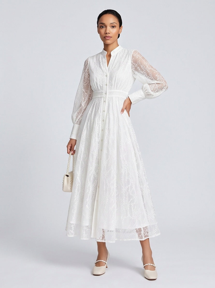Lace Long Sleeve Midi Dress