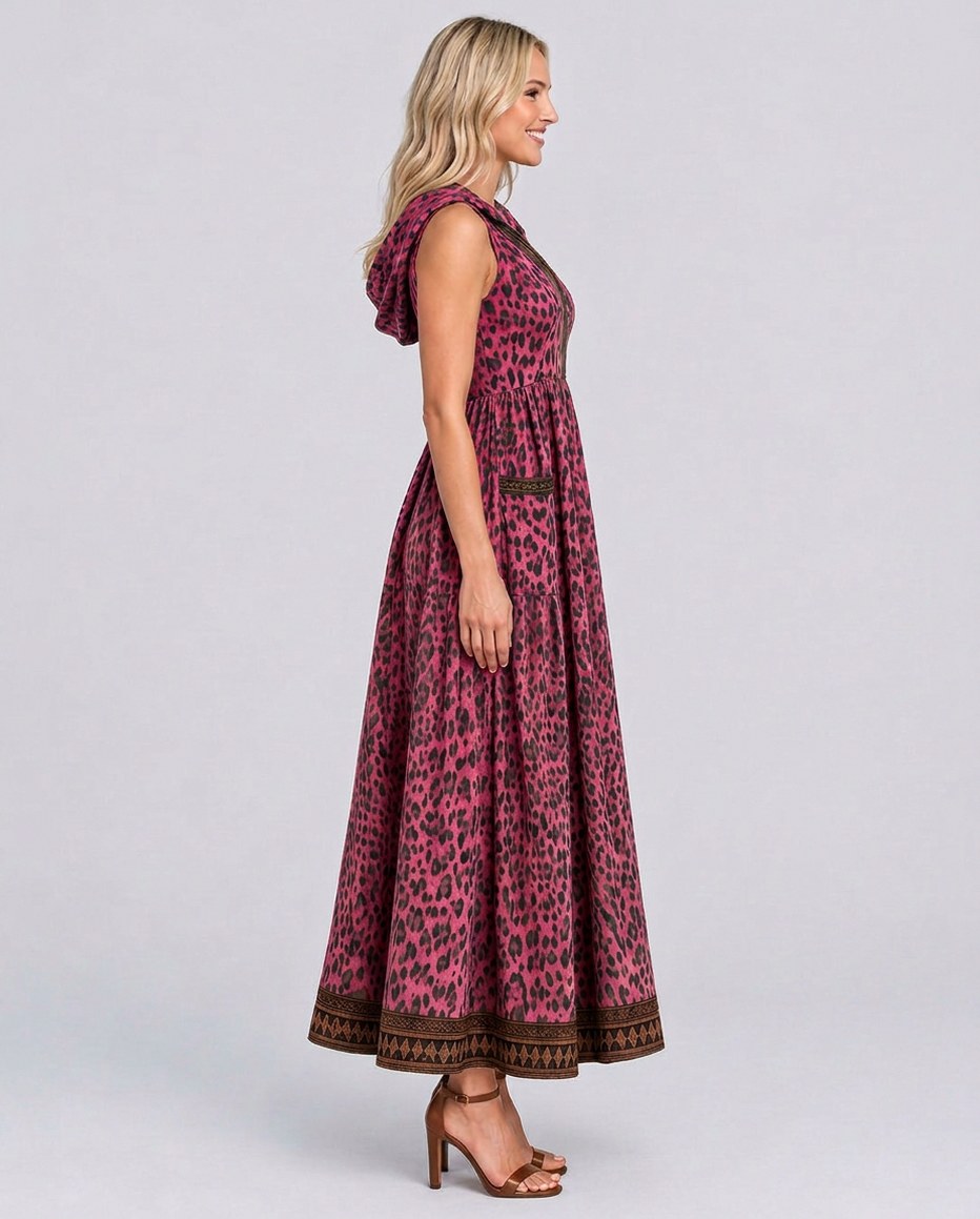 Leopard Print Hooded Maxi Dress