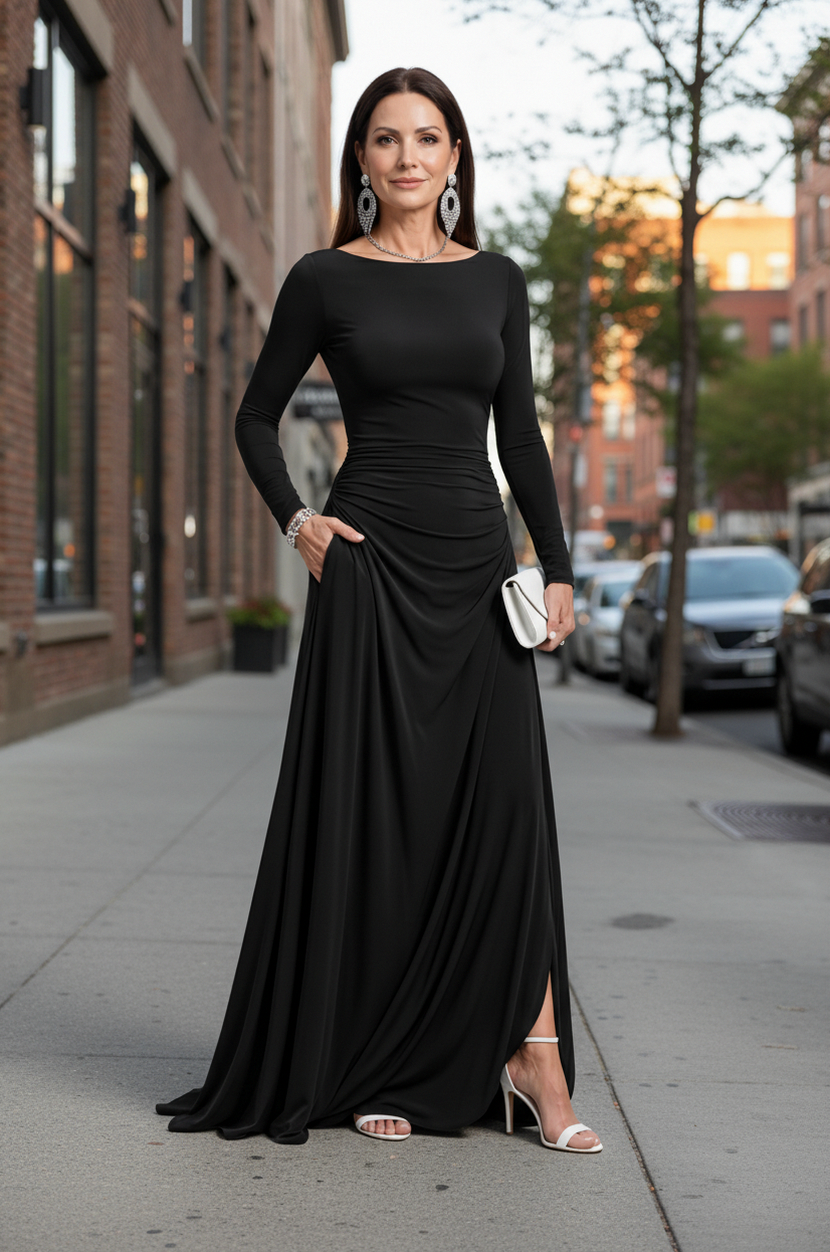 Long Sleeve Ruched Maxi Dress