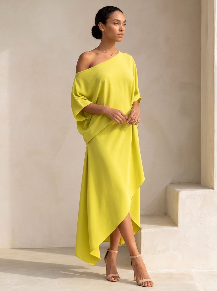 One Shoulder Batwing Sleeve Midi Dress
