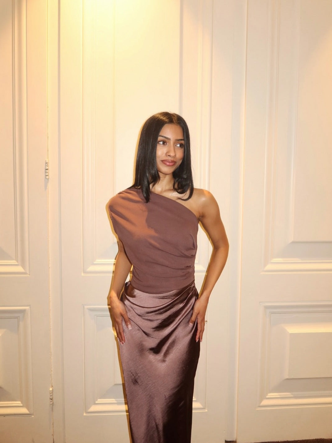 One Shoulder Ruched Maxi Dress