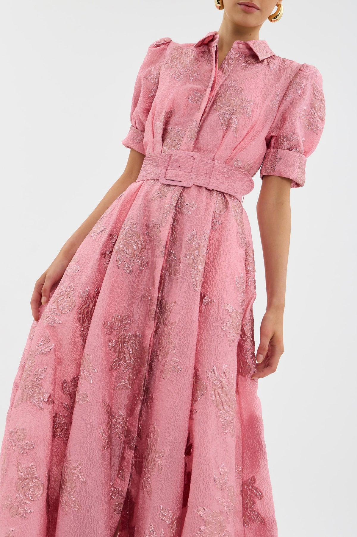 Puff Sleeve Belted Shirt Maxi Dress