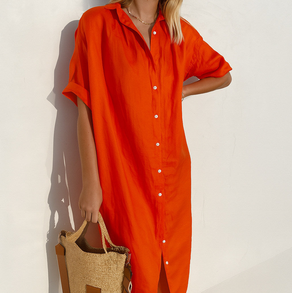 Relaxed Button Front Shirt Dress