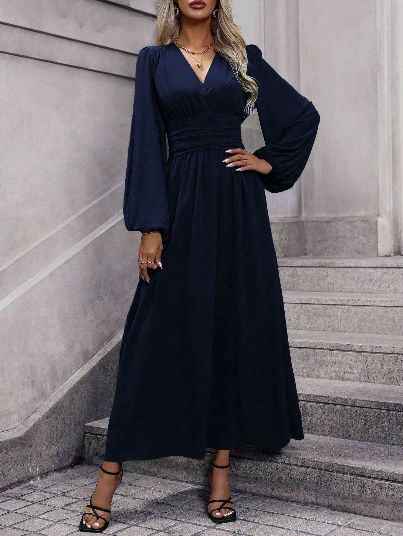 Ruched Long Sleeve Maxi Dress