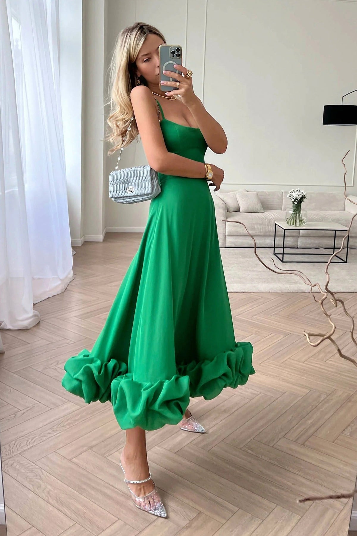 Ruffle Hem Scoop Midi Dress