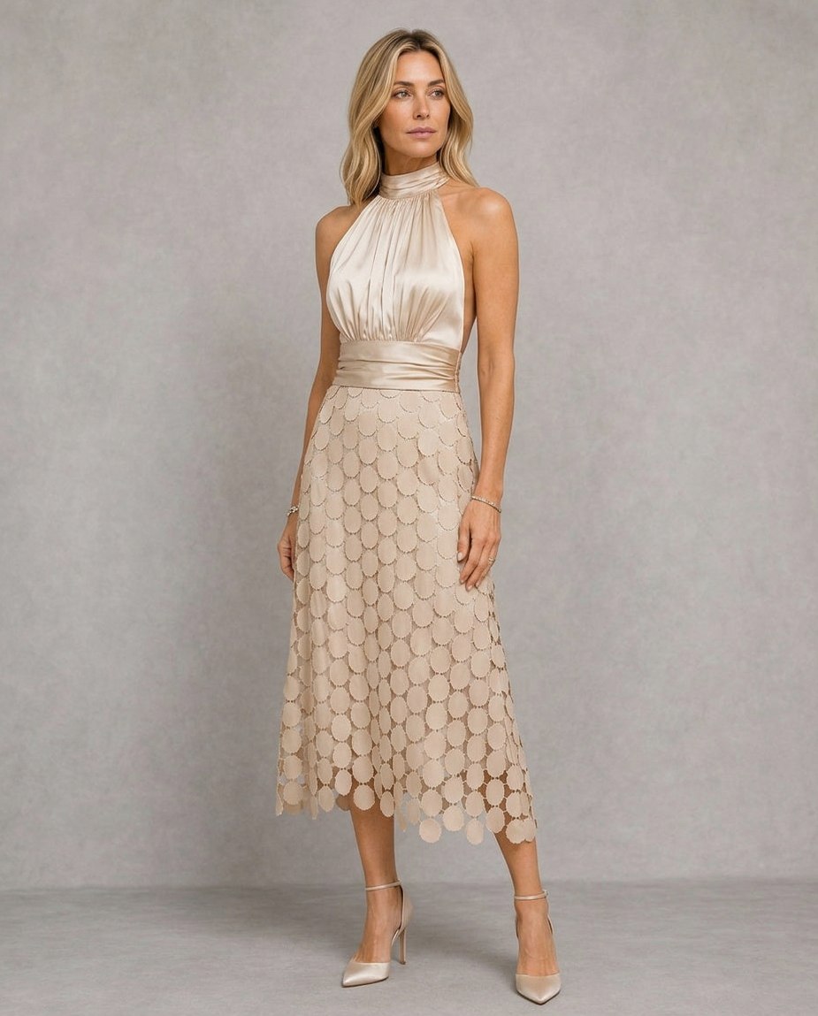 Satin Halter Cutout Midi Dress
