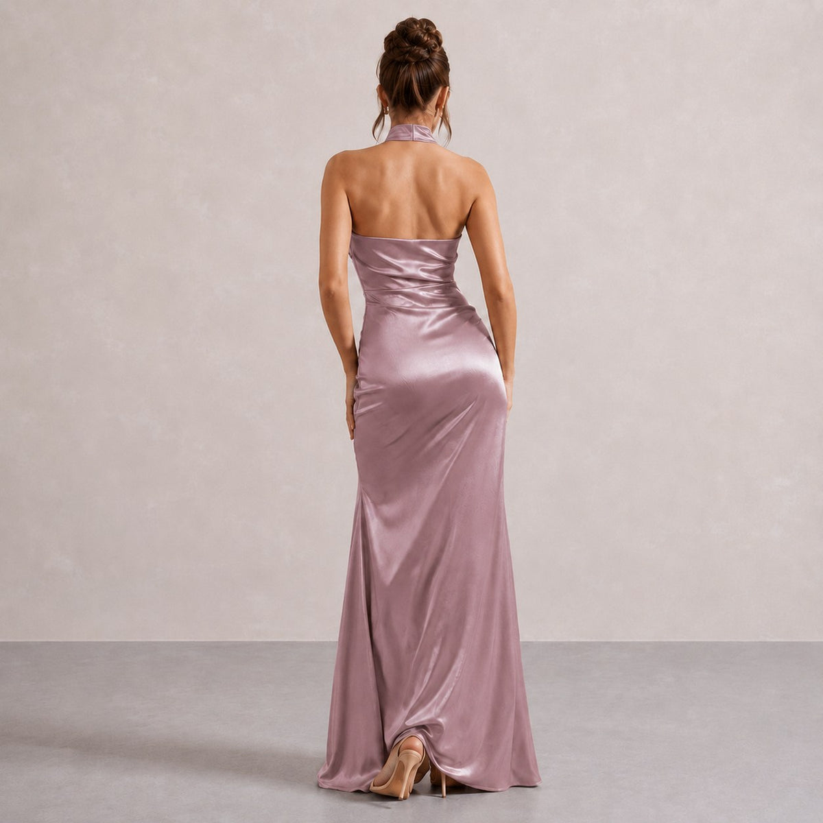 Satin Halter Slit Maxi Dress