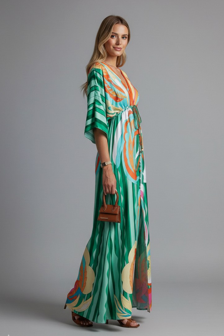 Satin Kimono Sleeve Maxi Dress
