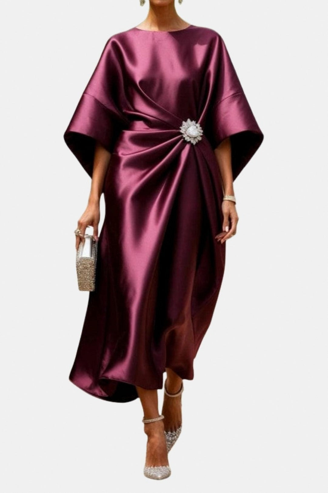 Satin Kimono Sleeve Midi Dress