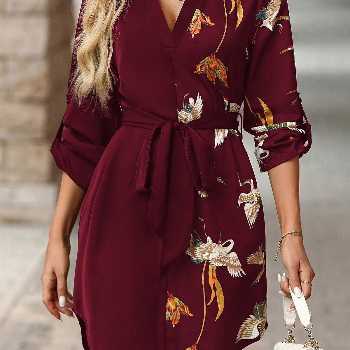 Satin Tie Waist Shirt Dress