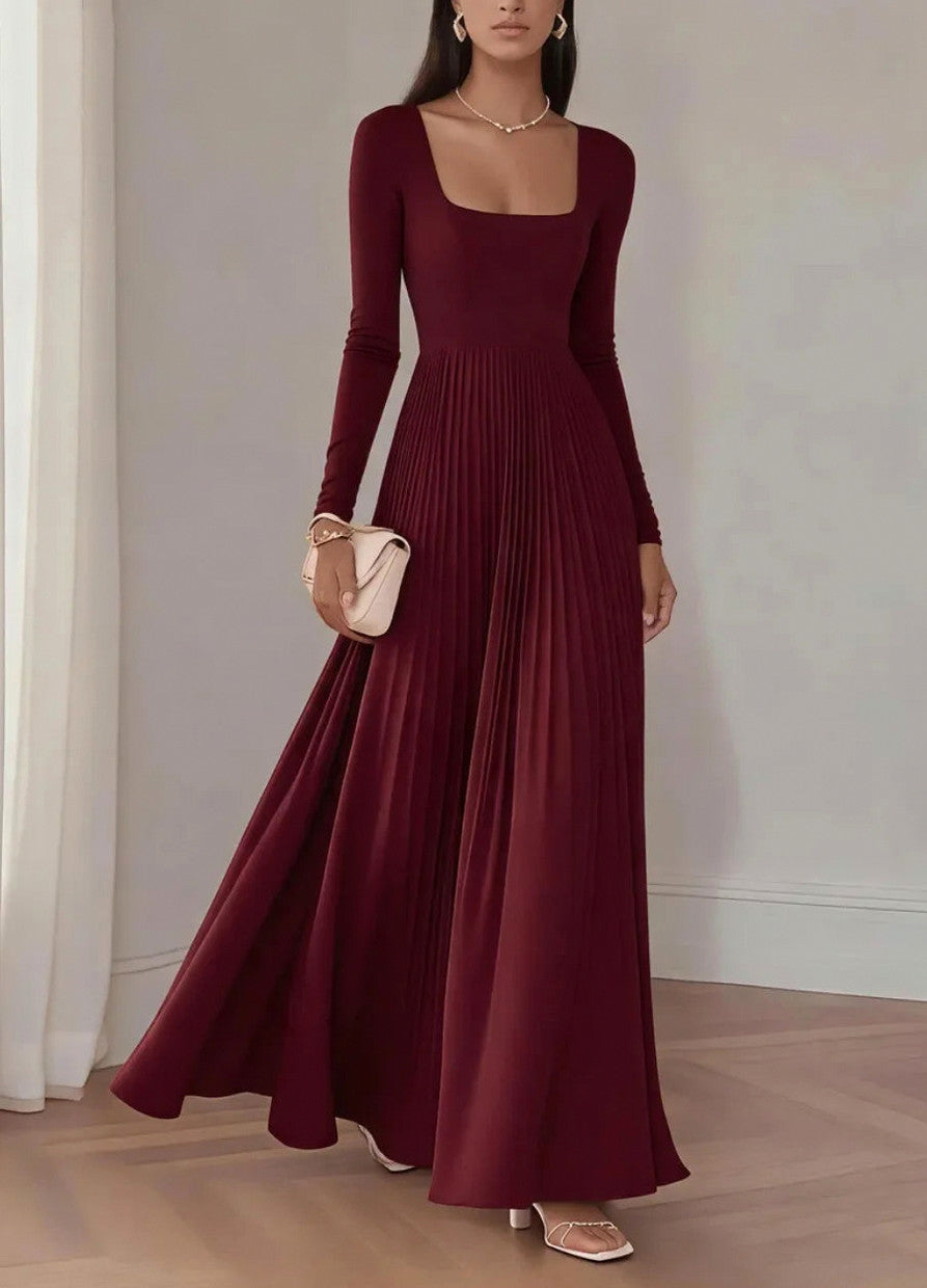 Square Neck Pleated Maxi Dress