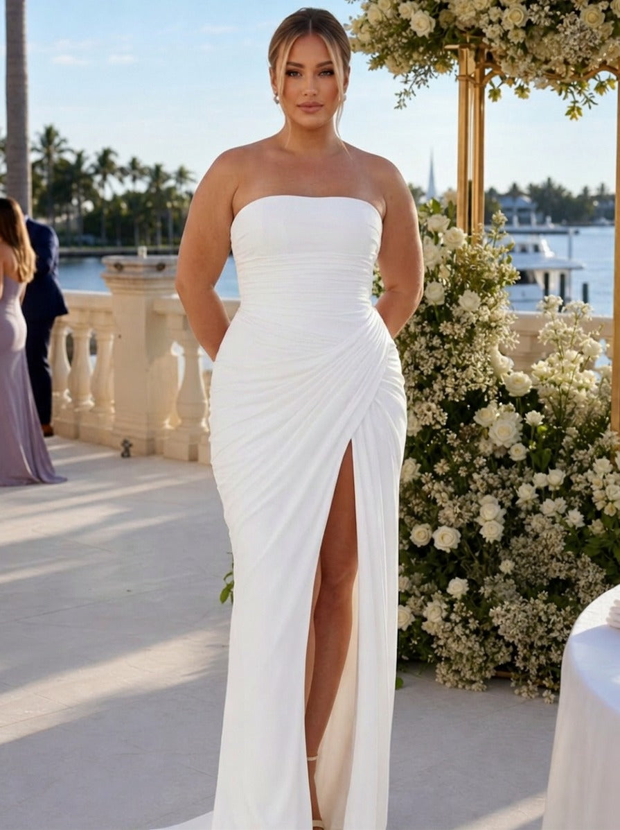 Strapless Corset Ruched Maxi Dress