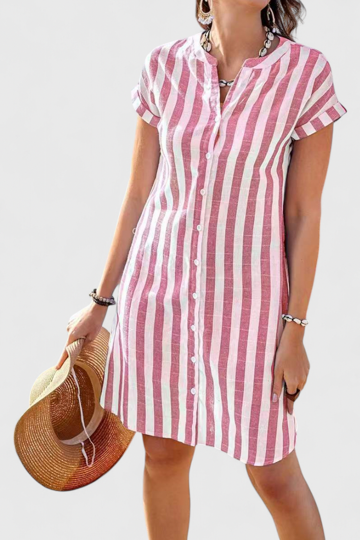 Striped Button Front Shirt Dress