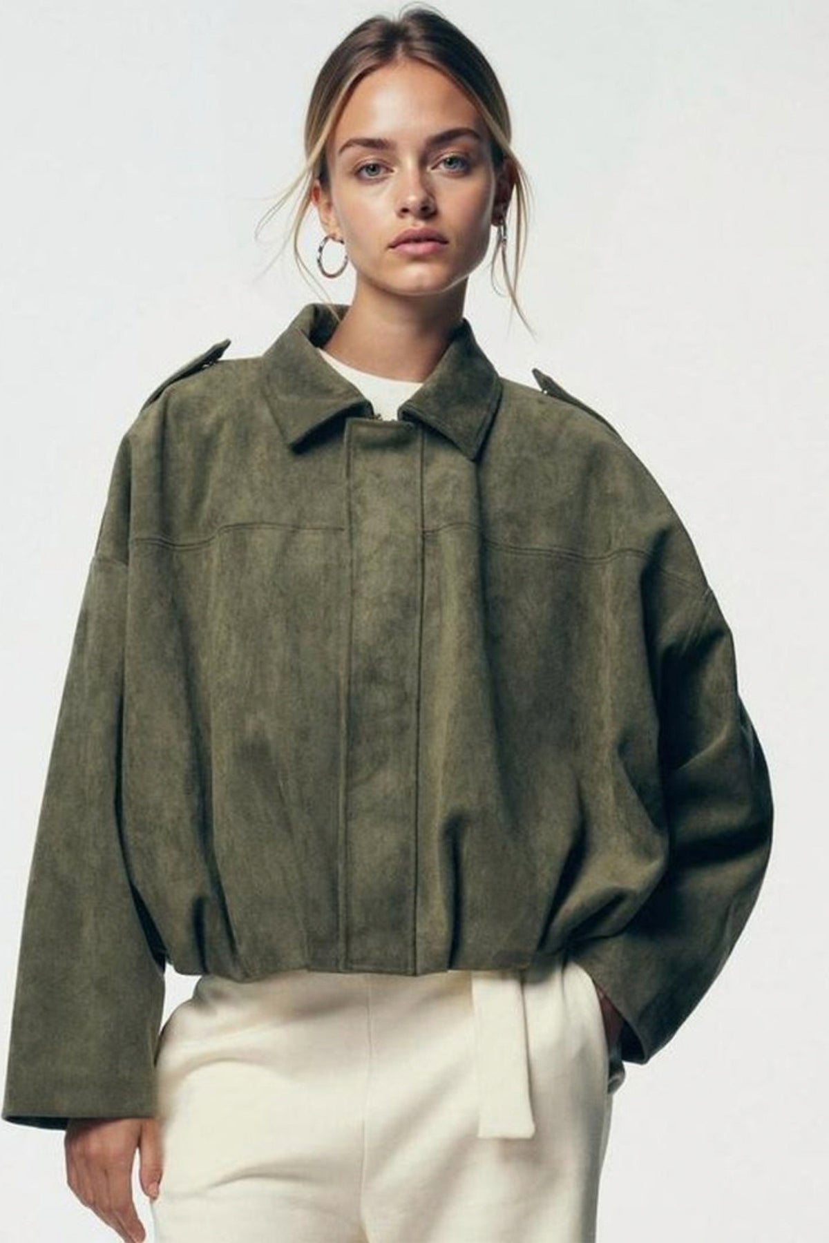 Suede Cropped Bomber Jacket