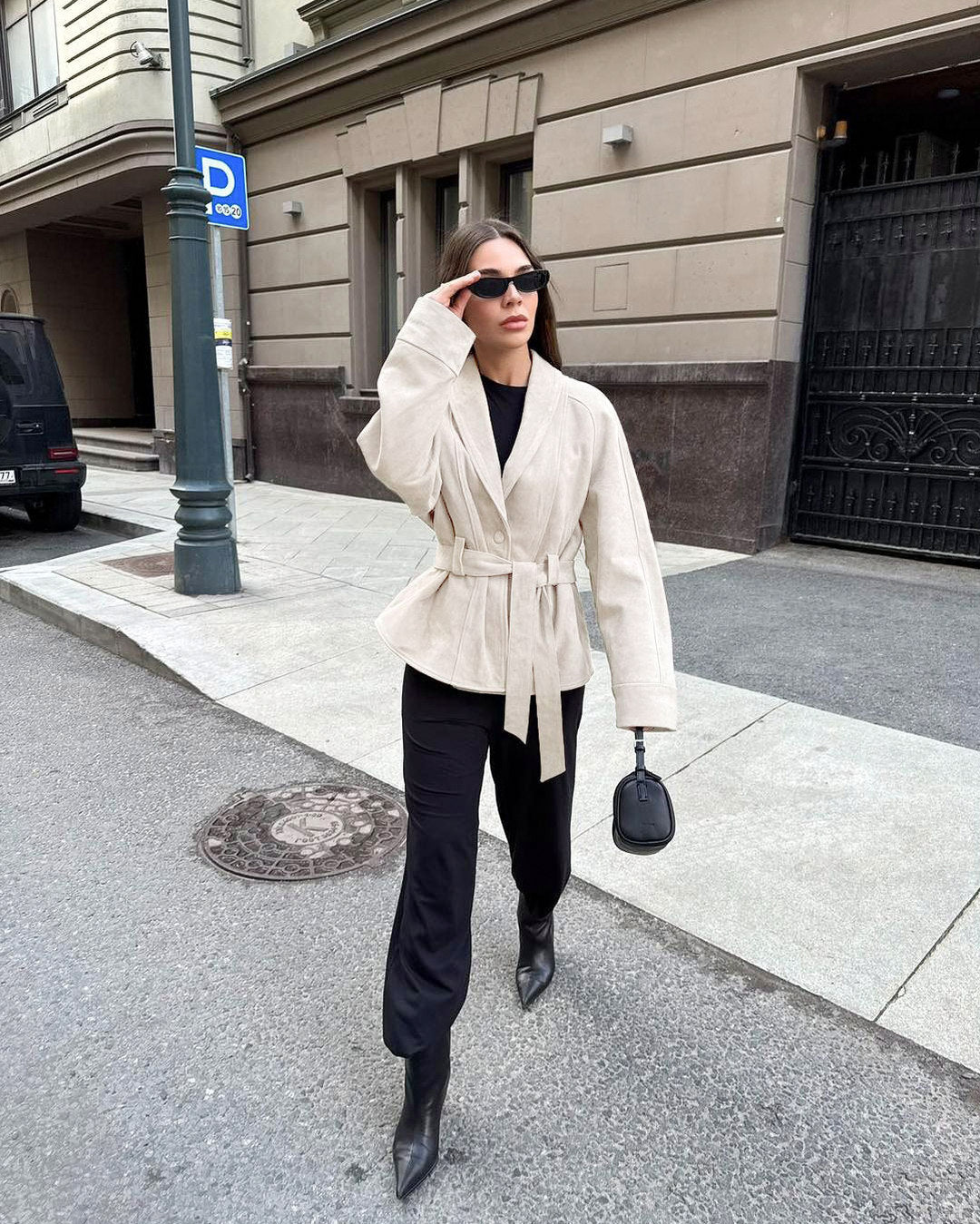 Suede Long Sleeve Belted Jacket