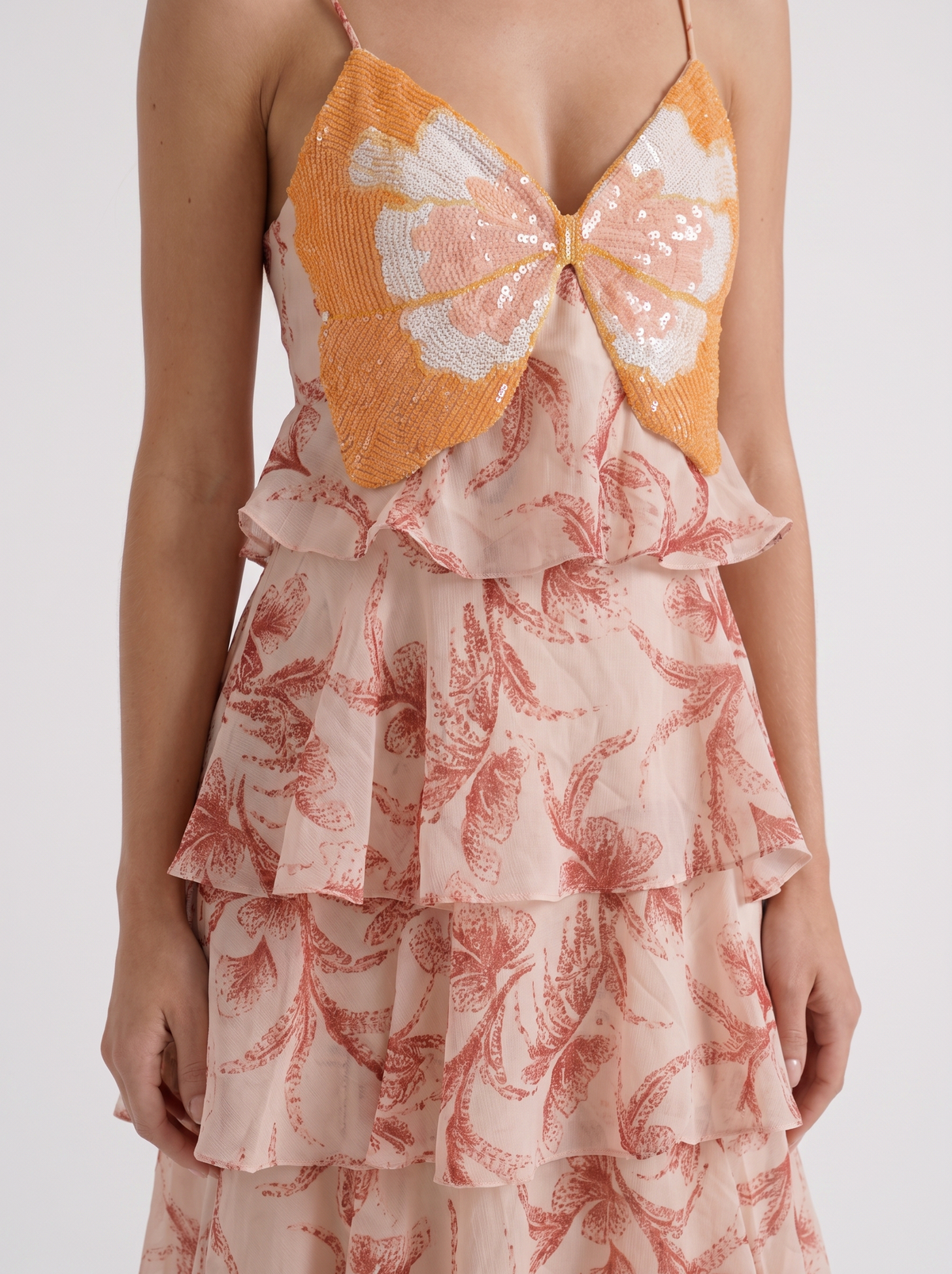 Floral Tiered Chiffon Maxi Dress