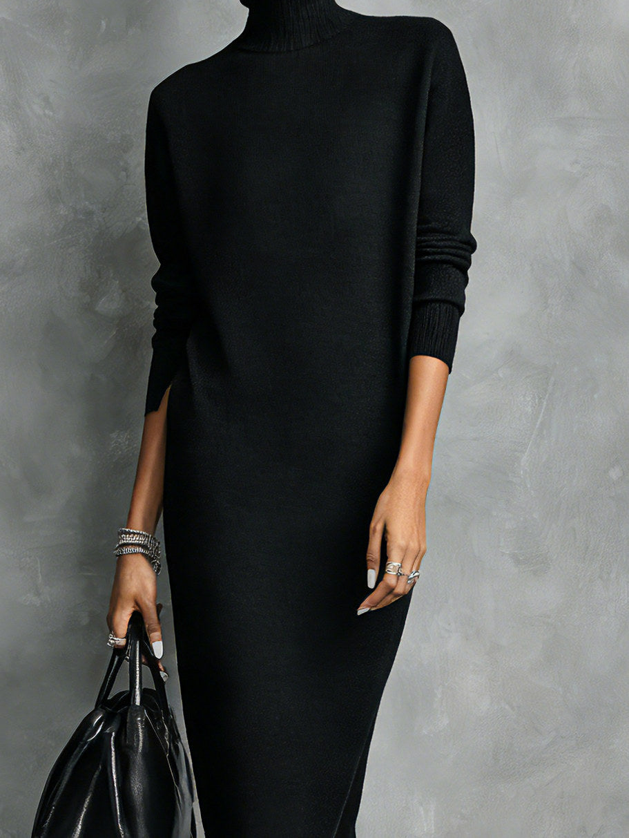 Long Sleeve Turtleneck Knit Midi Sweater Dress