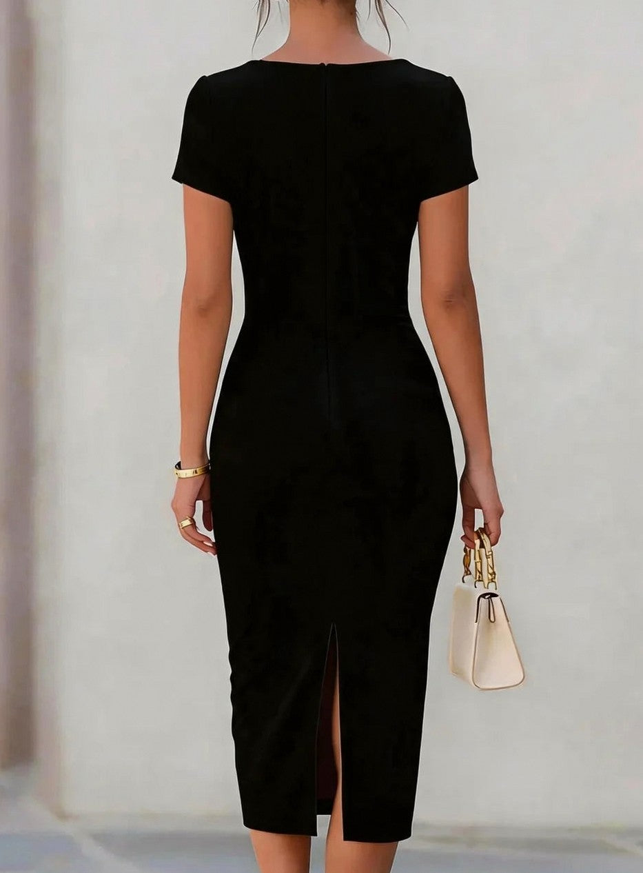 Twist Front Boat Neck Midi Dress