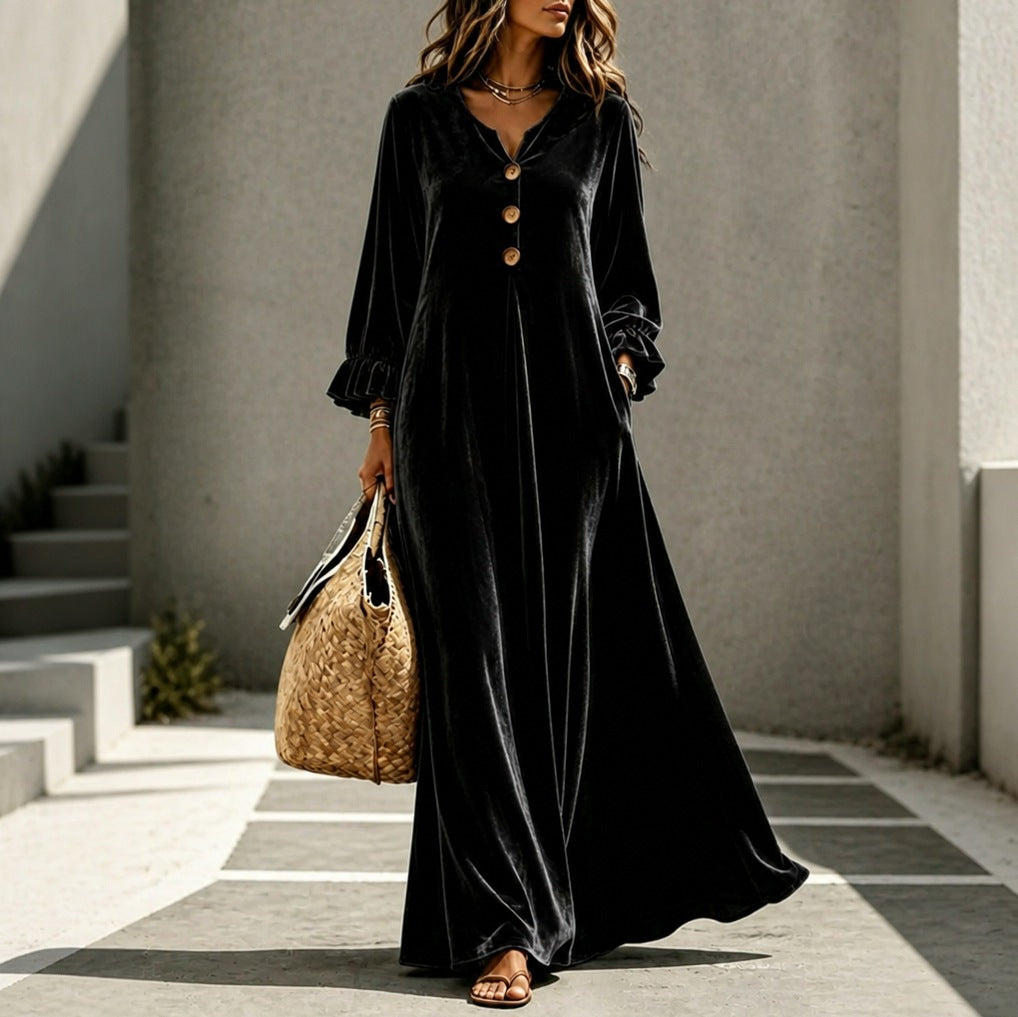 Velvet Long Sleeve Maxi Dress
