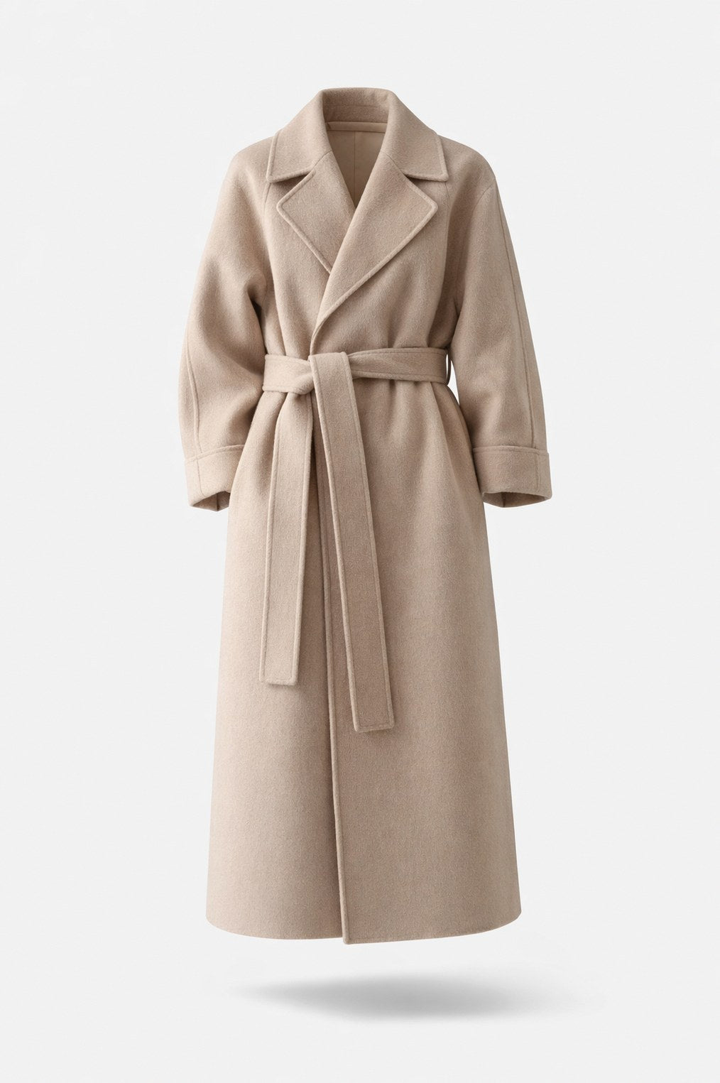 Belted Lapel Long Sleeve Wrap Coat