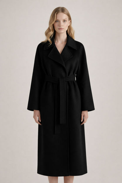 Belted Lapel Long Sleeve Wrap Coat