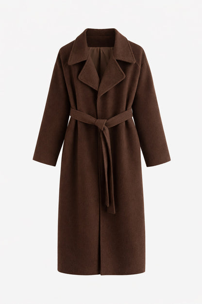 Belted Lapel Long Sleeve Wrap Coat