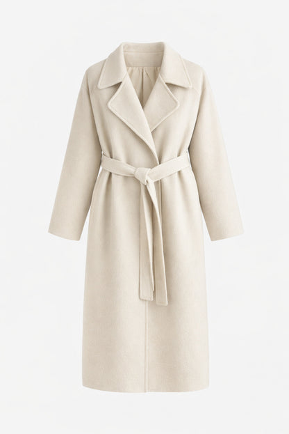 Belted Lapel Long Sleeve Wrap Coat