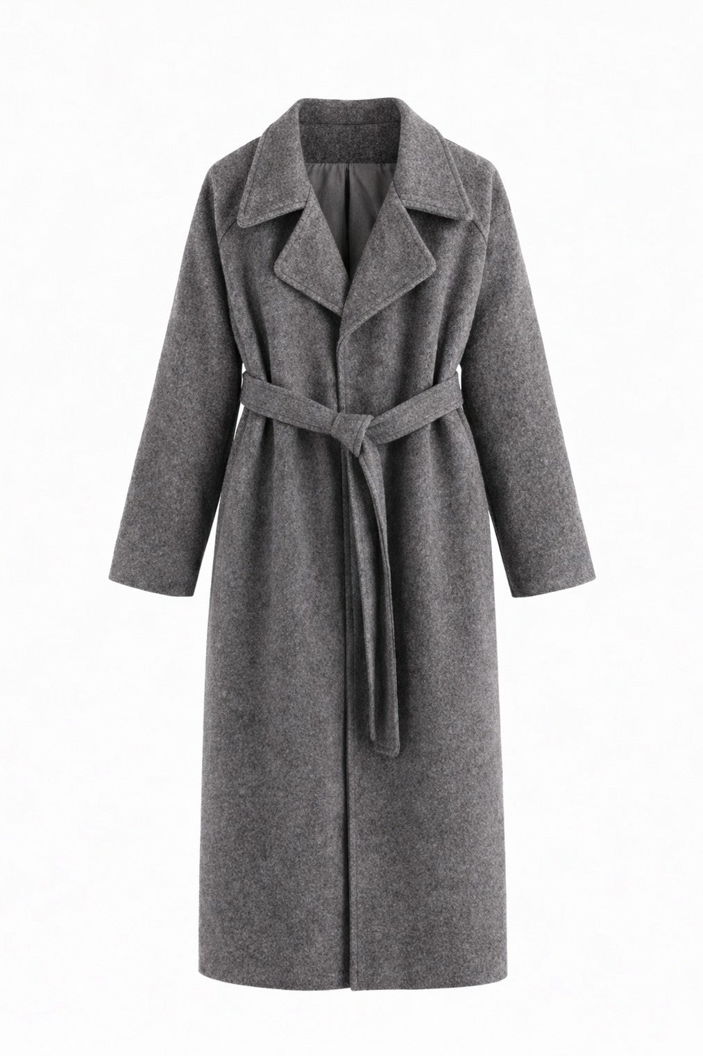 Belted Lapel Long Sleeve Wrap Coat