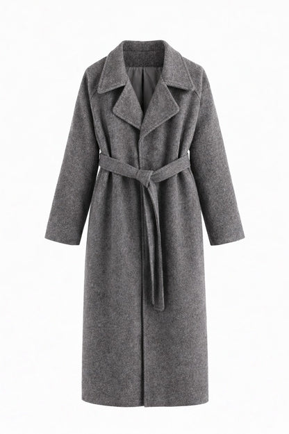 Belted Lapel Long Sleeve Wrap Coat